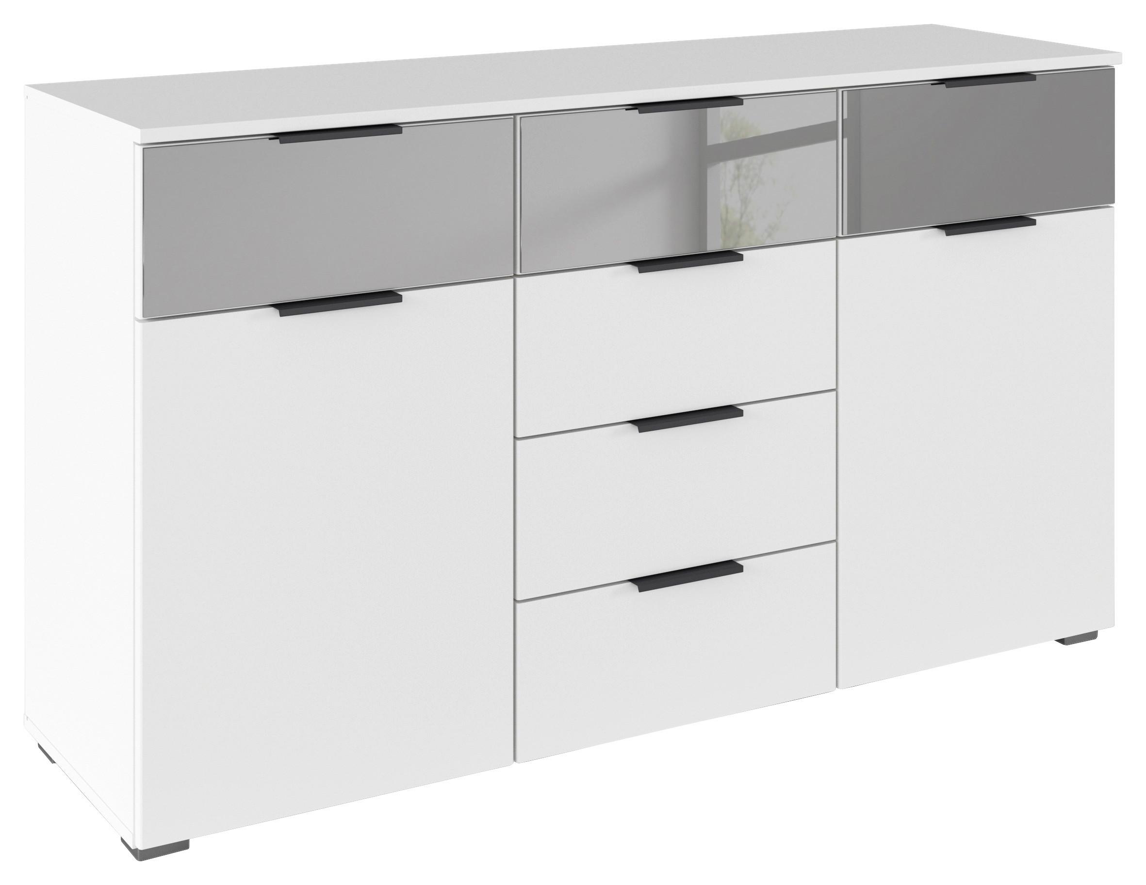 Sideboard Skyla Alpinweiß Grauspiegel - Alufarben/Weiß, MODERN, Glas/Holzwerkstoff (140/81/42cm) - Rauch Möbel