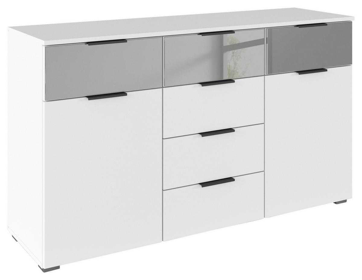 Sideboard Skyla Alpinweiß Grauspiegel - Alufarben/Weiß, MODERN, Glas/Holzwerkstoff (140/81/42cm) - Rauch Möbel