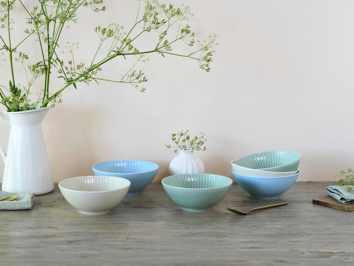 Schüsselset Valencia 6--Teilig., Creme, Grün, Blau - Pastellblau/Pastellgrün, Basics, Keramik - Creatable