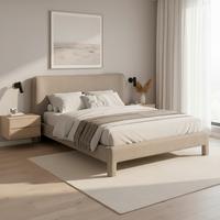 Čalouněná postel VALION 160x200 cm, šedohnědá - barvy dubu/přírodní barvy, Moderní, kov/dřevo (160/200cm) - Bessagi Home