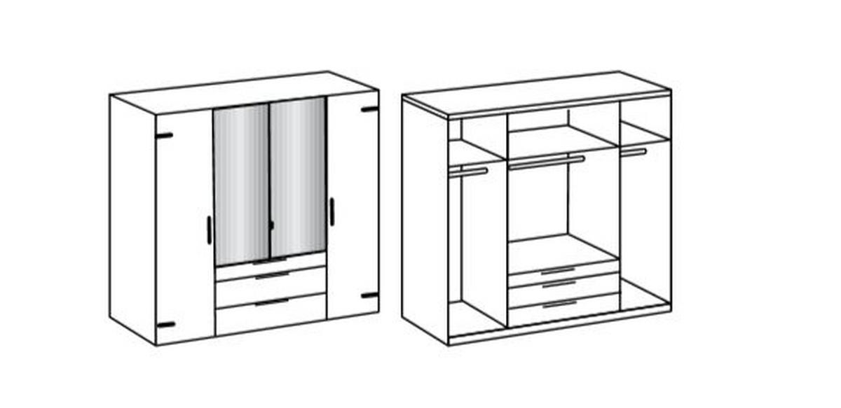 Drehtürenschrank Mit Spiegel + Laden 200cm Detroit, Eiche - Eichefarben/Silberfarben, Basics, Holzwerkstoff (200/216/58cm) - MID.YOU