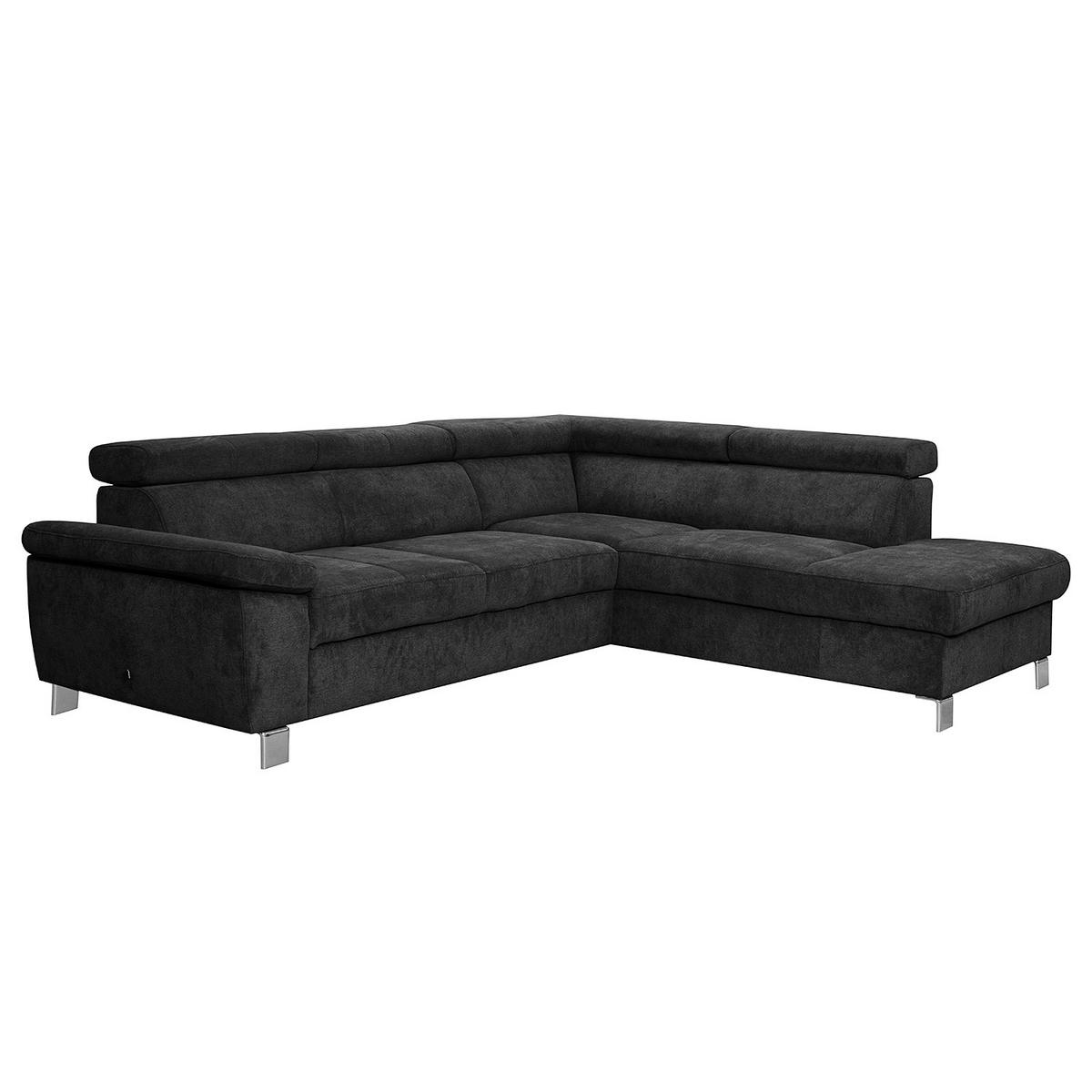 Ecksofa Lugano Mikrofaser Schwarz 248x208 - Chromfarben/Schwarz, Design, Textil (248/208cm) - Livetastic