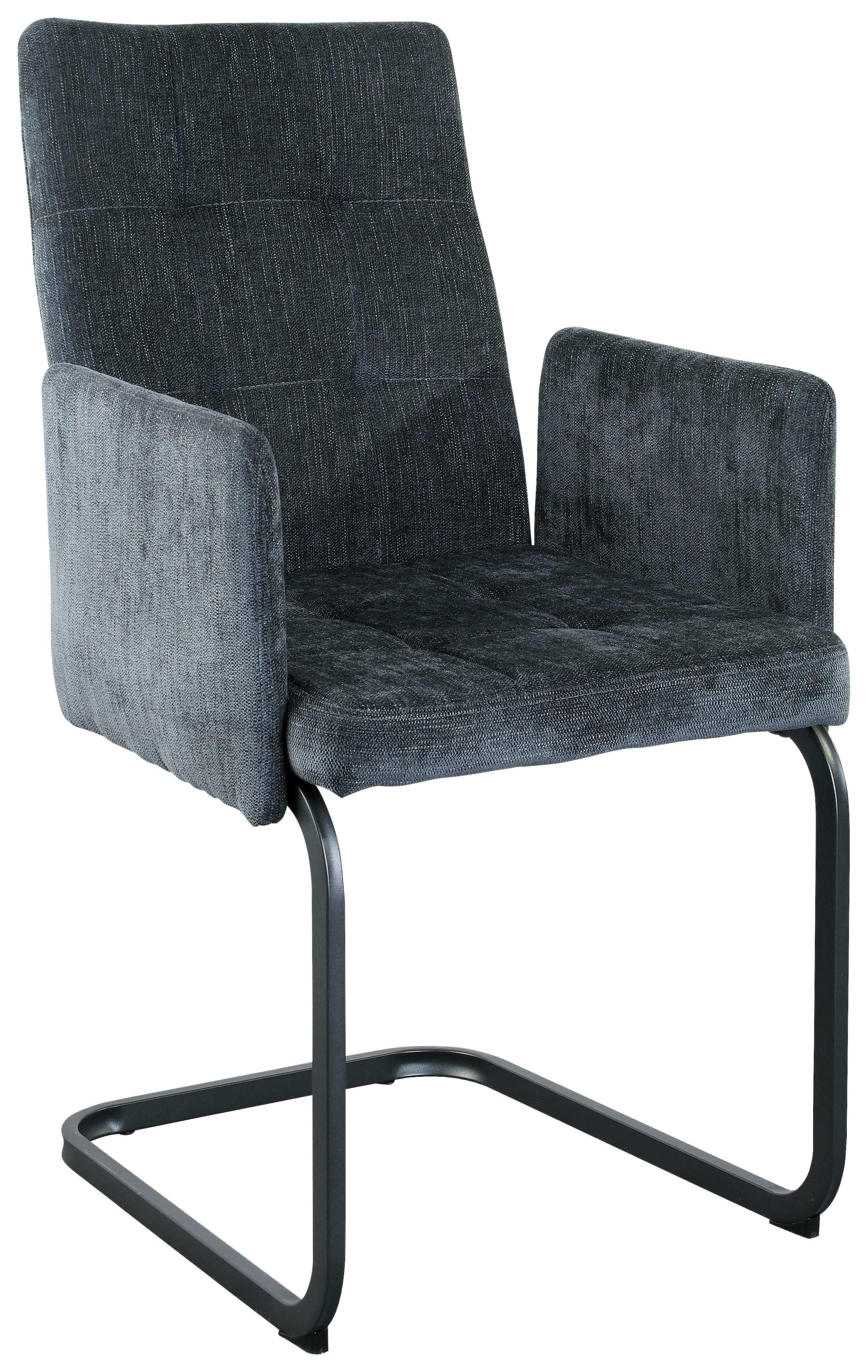 Armlehnstuhl Bordal Dunkelgrau Gepolstert - Dunkelgrau/Schwarz, MODERN, Textil/Metall (52/91/59,5cm) - MID.YOU