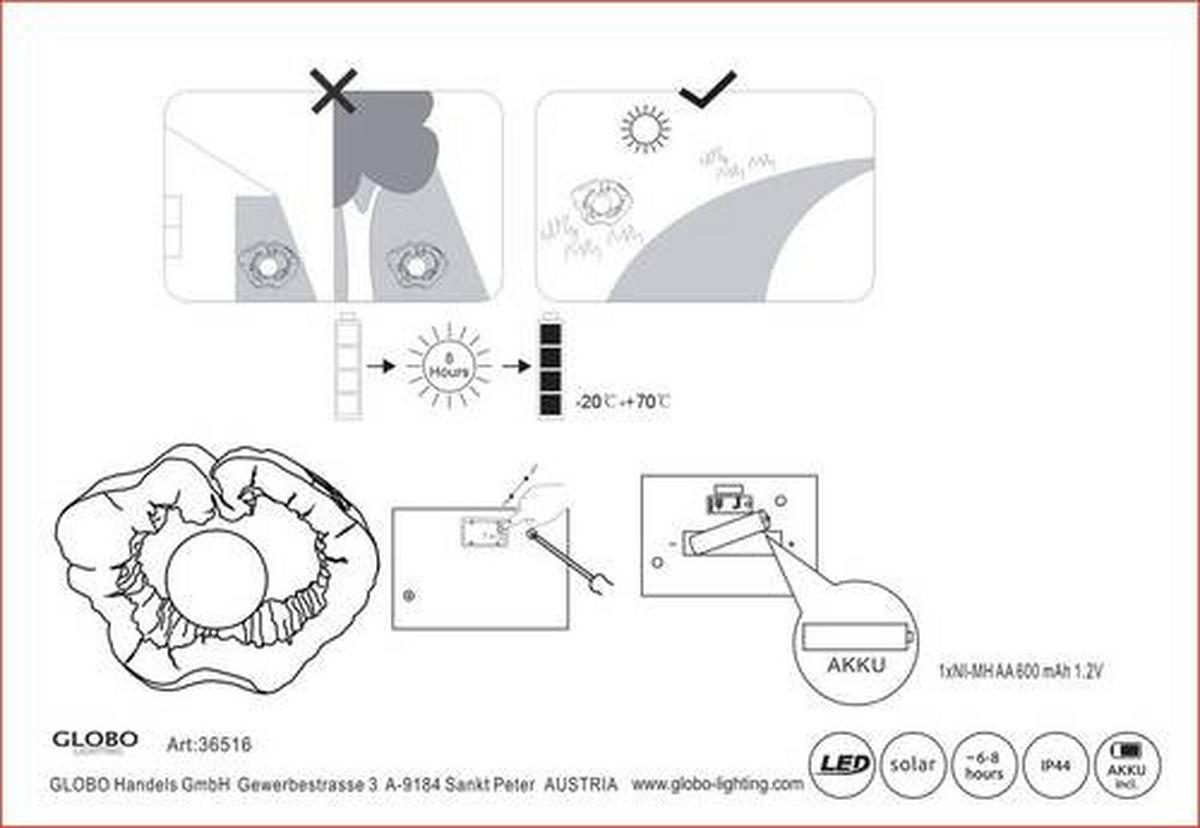 Solarleuchte 36516 - Braun, Natur, Kunststoff (30,5/8,5/25,5cm) - Globo