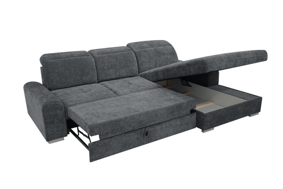 Rohová sedačka MALAGA, pravá, šedá žinylka - šedá/barvy chromu, Konvenční, kov/dřevo (286/203cm) - Ondega