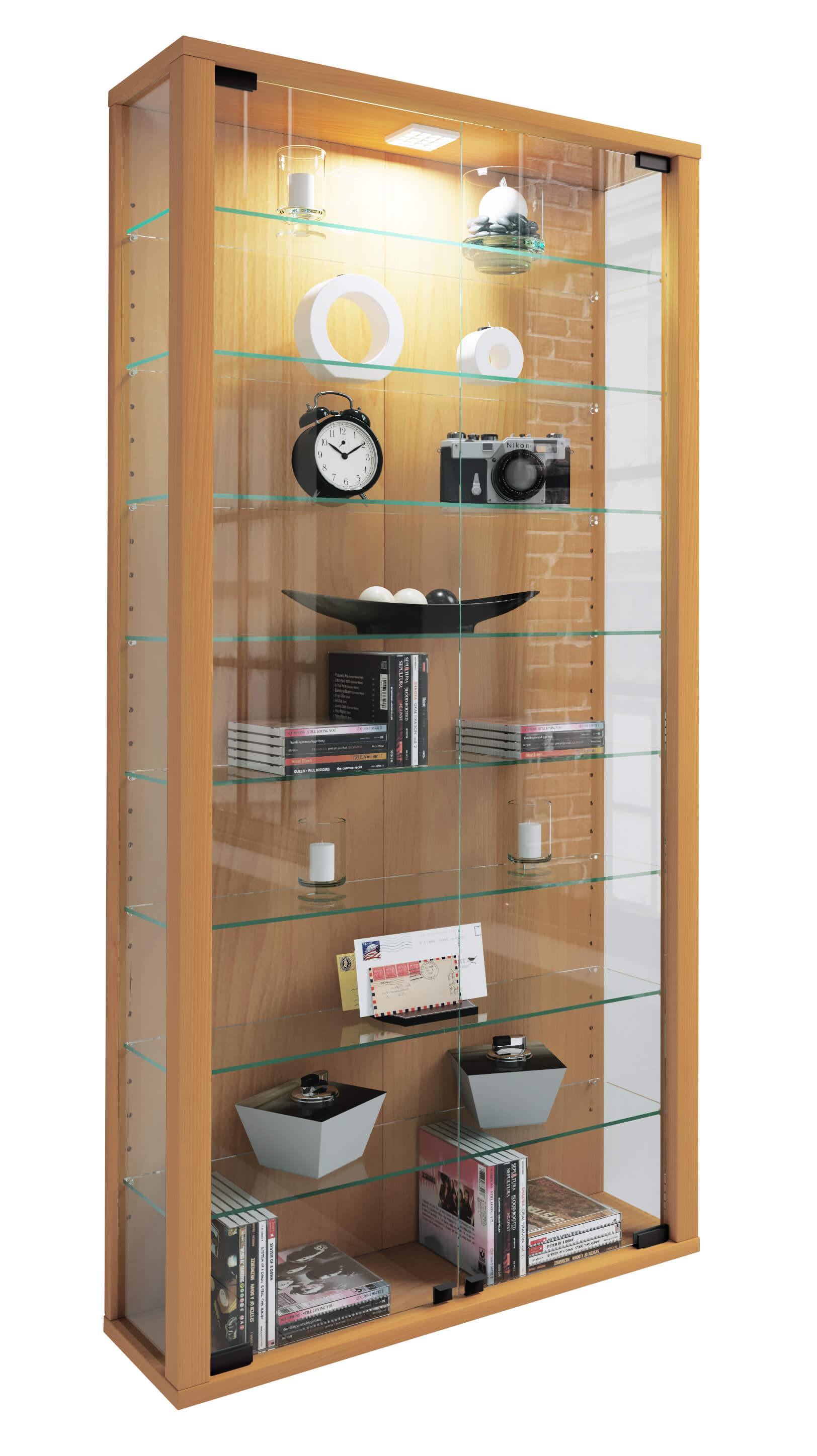 Vitrína, š: 59 cm - černá/barvy buku, Design, kompozitní dřevo/plast (59/114/18cm) - MID.YOU