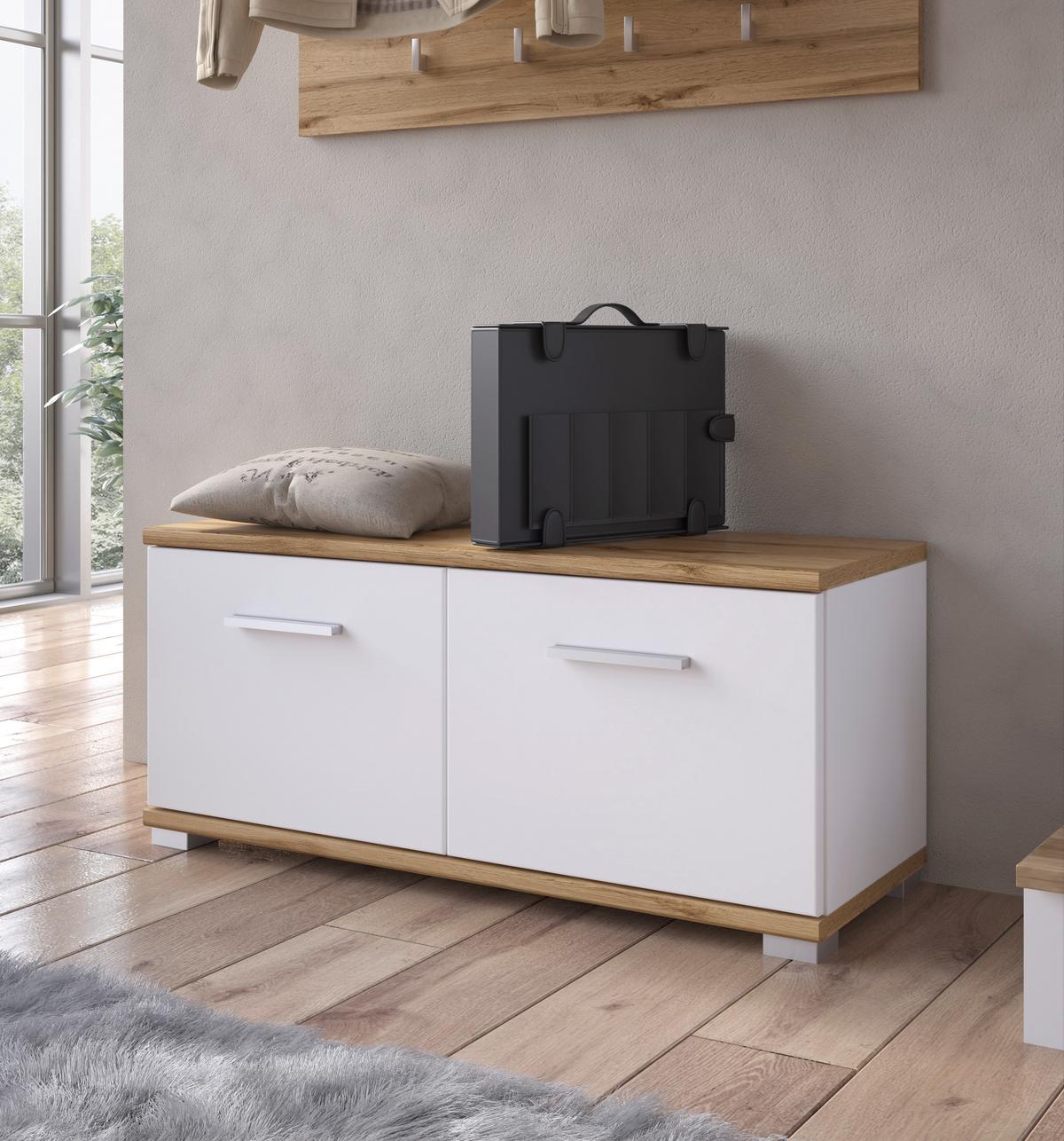 Garderobenschrank Hola Weiß/Wotan Eiche B: 90 cm - Eiche Wotan/Weiß, Trend, Holzwerkstoff (90/40/33,5cm)
