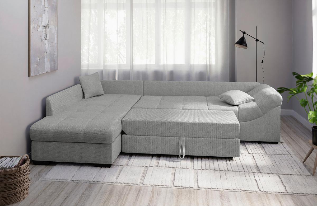 Eckschlafsofa Alvito Silberfarben S: 202x298 Cm - Silberfarben/Schwarz, MODERN, Textil (202/298cm) - MID.YOU
