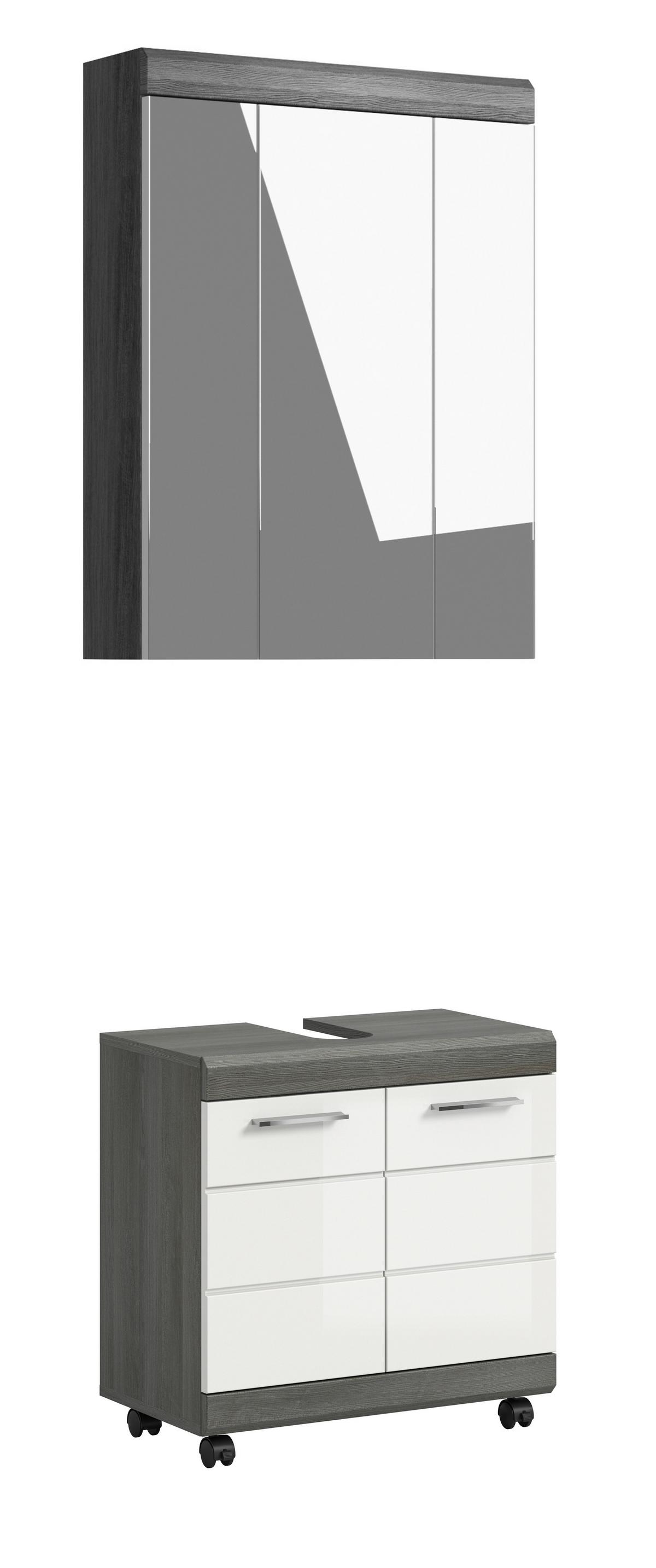 BADEZIMMER Scout Grau/Weiß HG B: 60cm - Weiß Hochglanz/Schwarz, Trend, Glas/Holzwerkstoff (60cm) - MID.YOU