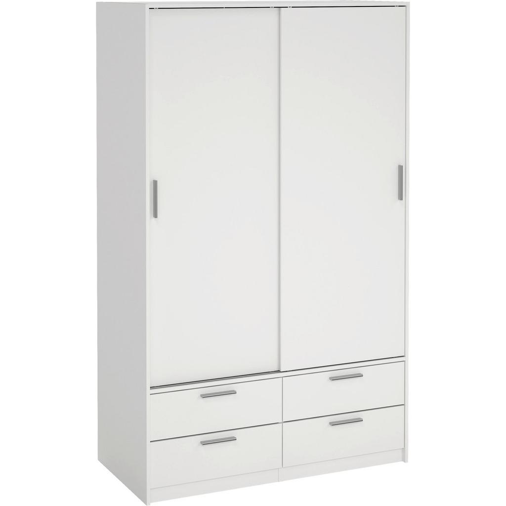 Schwebtürenschrank Mit Schubladen 121,2cm Line Weiß