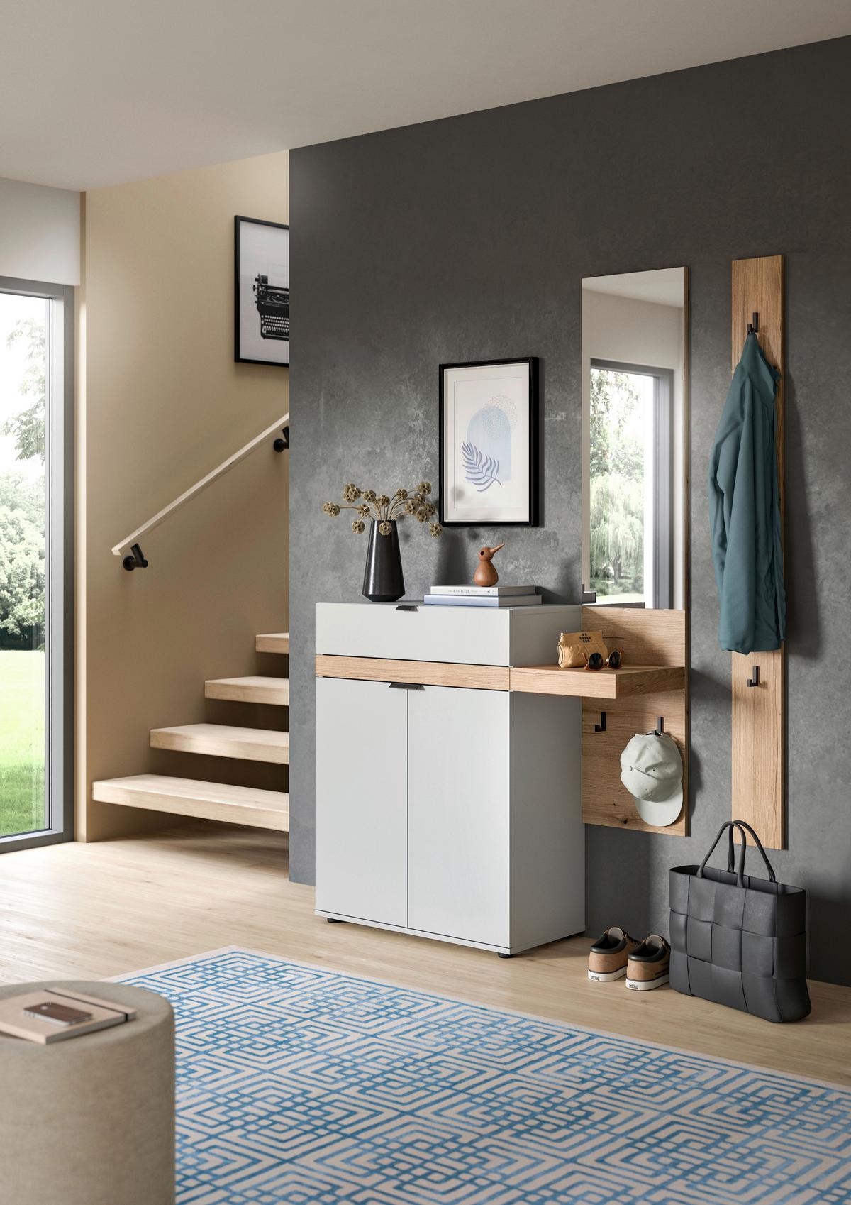 Garderobe Naro Grau /Eiche dunkel Dekor B: 148cm - Eiche dunkel/Grau, Design, Holzwerkstoff (148/194/37cm) - Livetastic