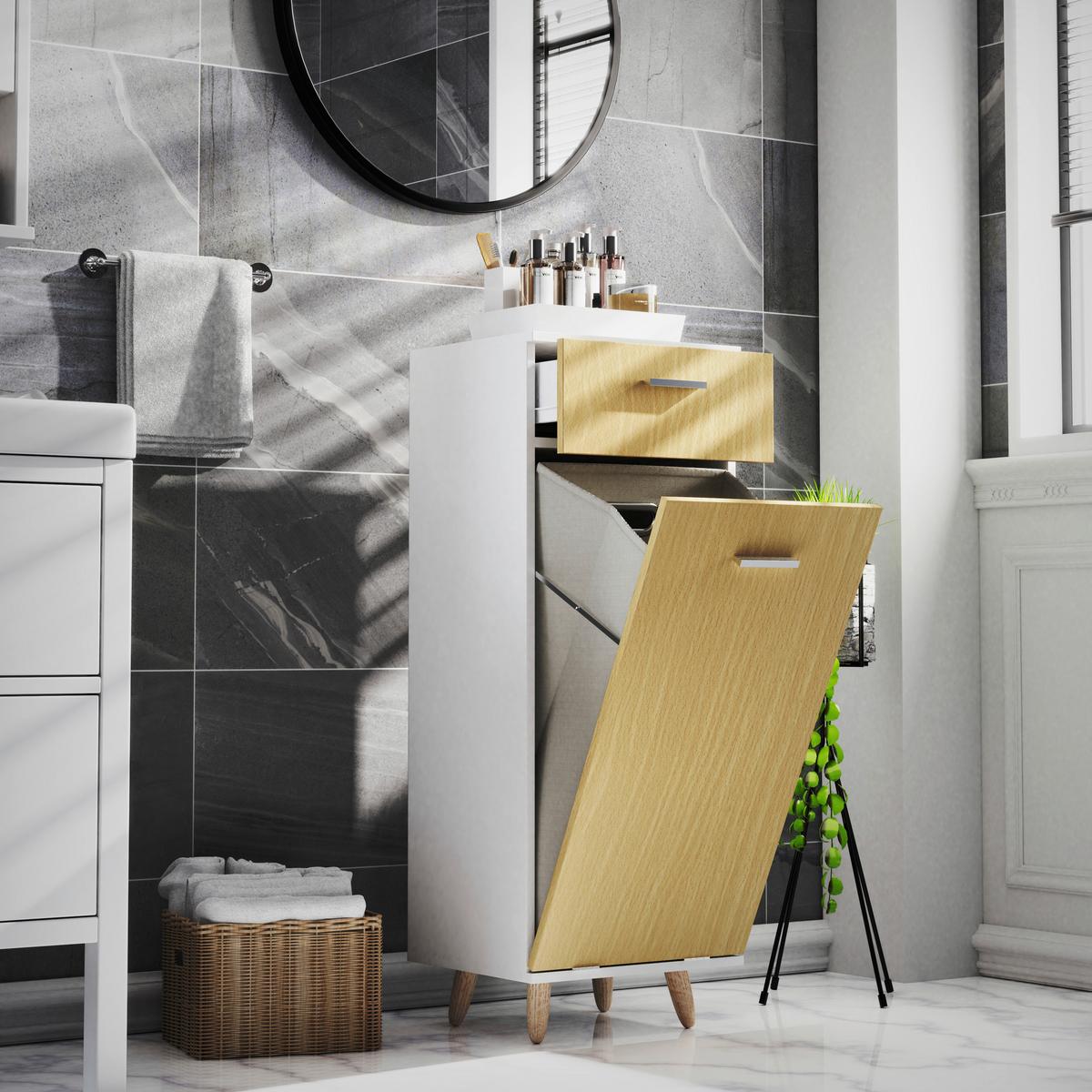 Midischrank Landos S Weiß/Honigeichefarben, B: 40cm - Honigeiche/Weiß, MODERN, Holzwerkstoff/Kunststoff (40/107/35cm) - MID.YOU