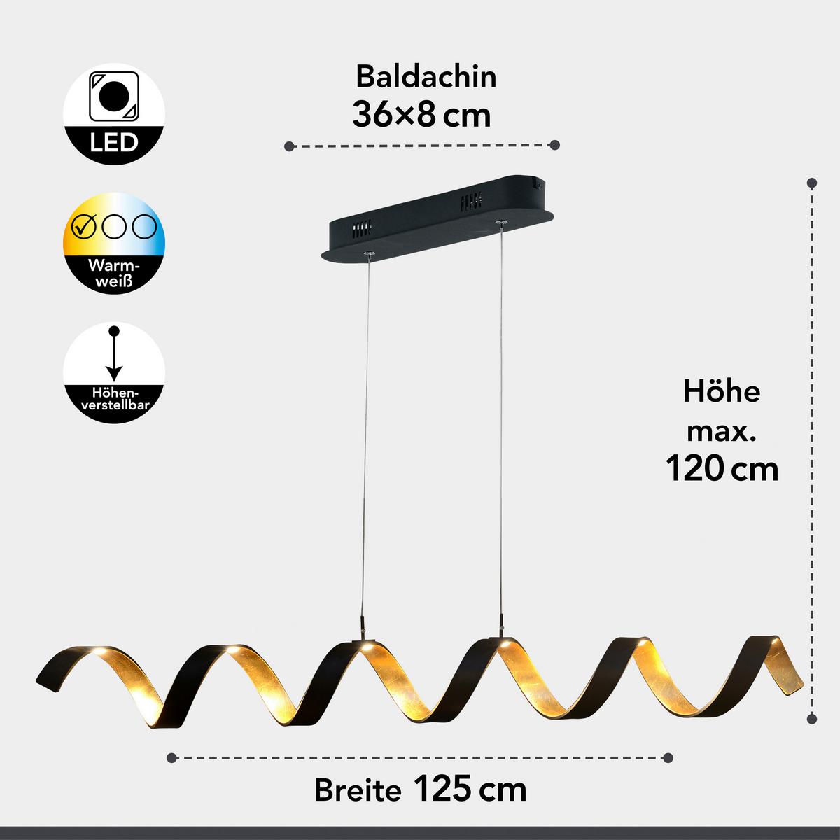 LED-Deckenleuchte 13,5 cm Metall, 3-Fach dimmbar - Goldfarben/Schwarz, Design, Metall (120/125/13,5cm)