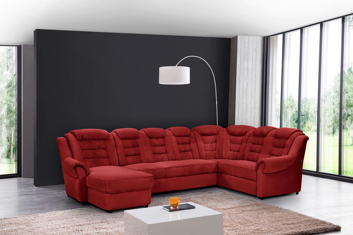 Wohnlandschaft Boston Rot Lederlook - Rot/Schwarz, KONVENTIONELL, Textil (165/333/216cm) - Livetastic