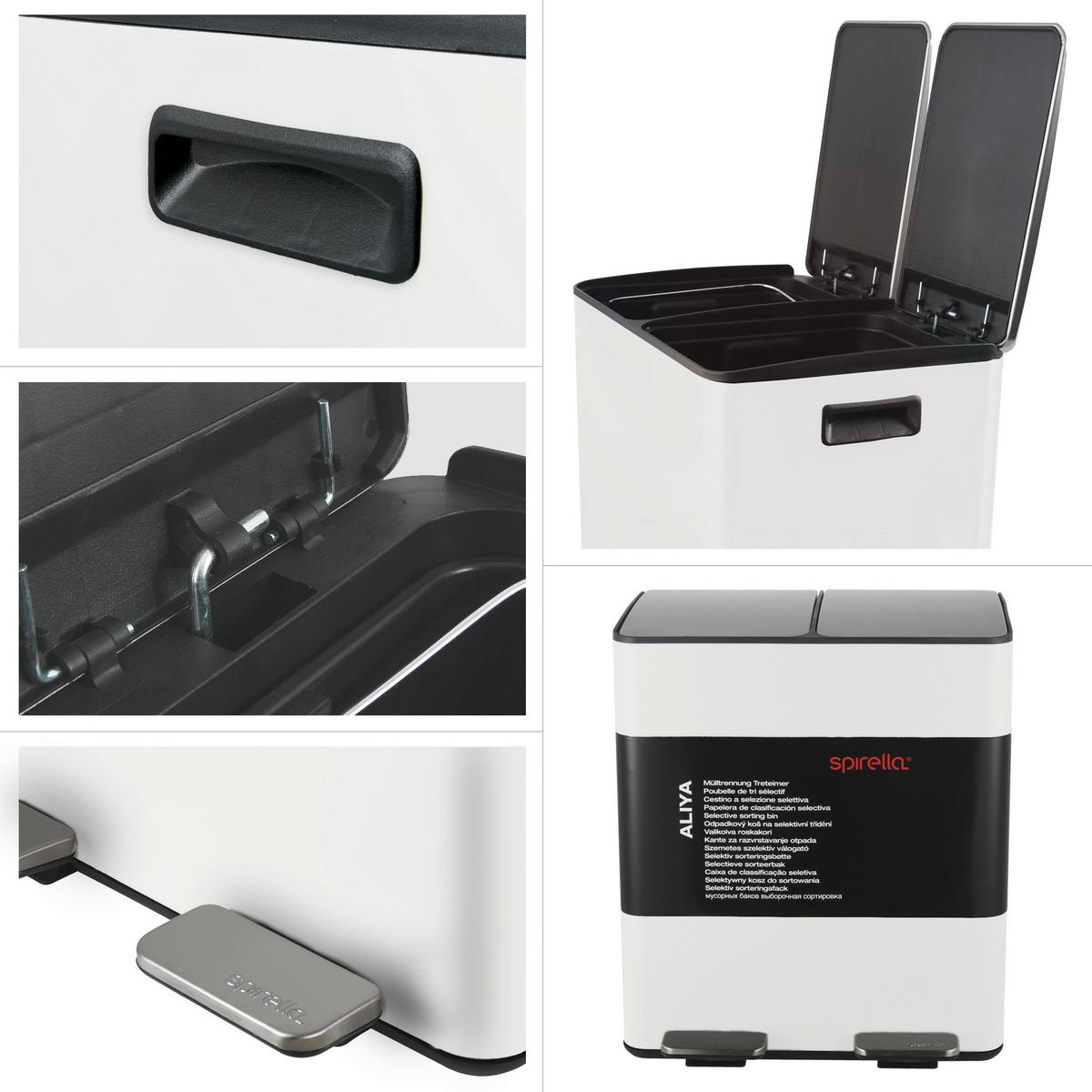 Treteimer Aliya 40l Weiß Metall Lbh: 45x30x51 Cm - Schwarz/Weiß, Basics, Kunststoff/Metall (45/30/51cm) - Spirella