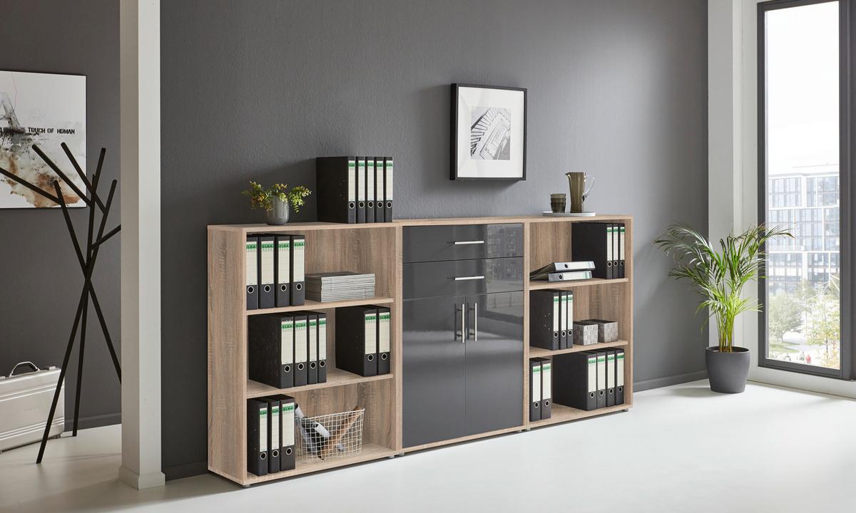 Aktenschrank Office Edition Anthr. Hg/eiche D. B: 253,2cm - Anthrazit Hochglanz/Sonoma Eiche, MODERN, Holzwerkstoff (253,2/113,6/33cm) - MID.YOU