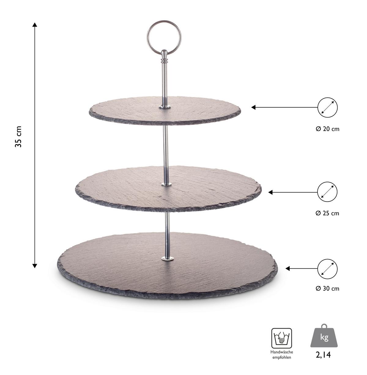 Etagere Rund Metall/naturstein D: 30/25/20 Cm 3-Stöckig - Silberfarben, Basics, Stein/Metall (30/25/20/35cm) - Echtwerk