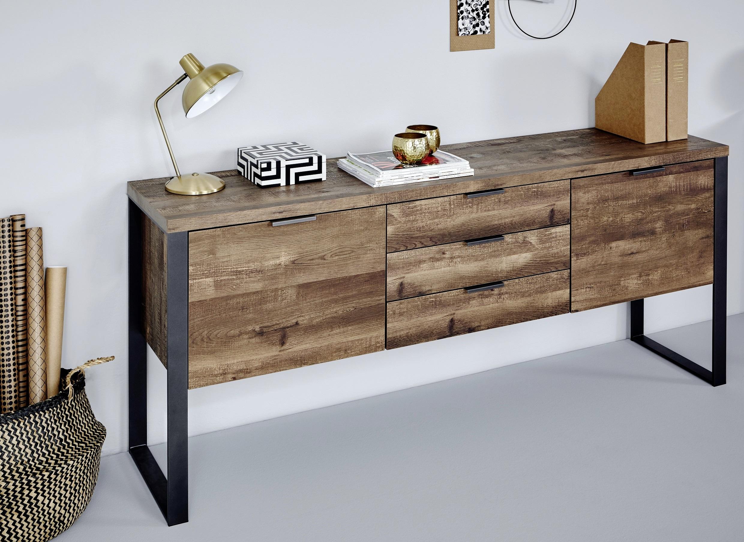 Sideboard Loop Sb 180 Ecihefarben/Schwarz B: 180 cm - Eichefarben/Anthrazit, Design, Holzwerkstoff/Metall (180/76,2/39,5cm)