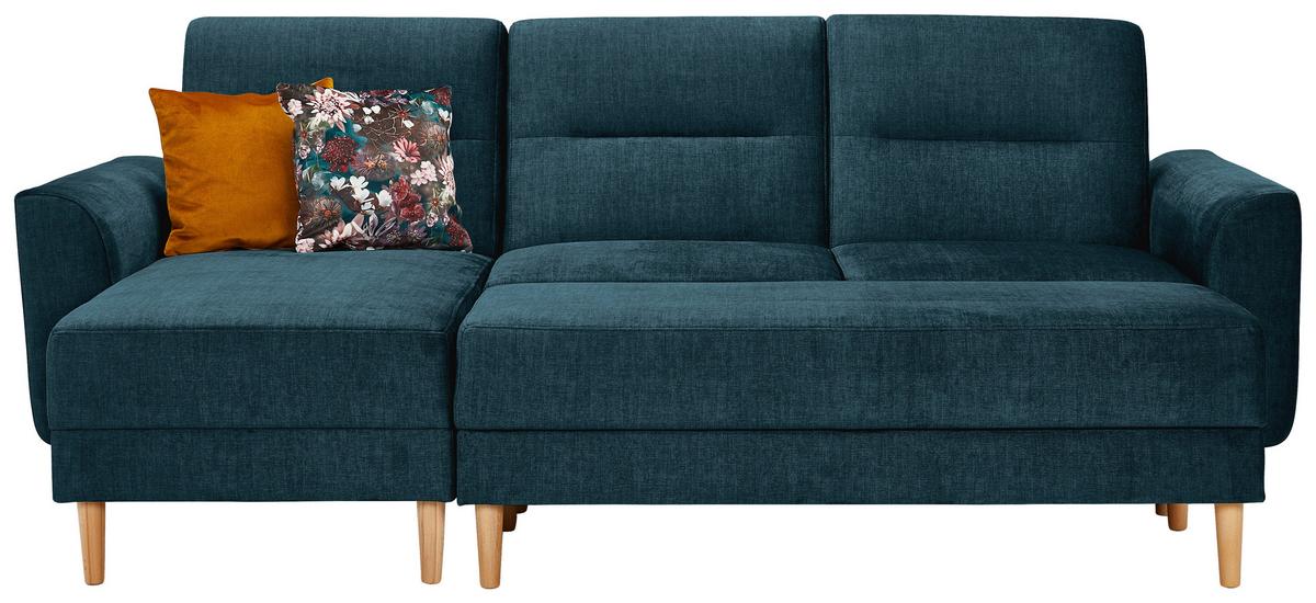 Hocker Freda Mit Stauraum Velours Blau H: 48 Cm - Blau/Naturfarben, MODERN, Textil (135/48/57cm) - Max Winzer