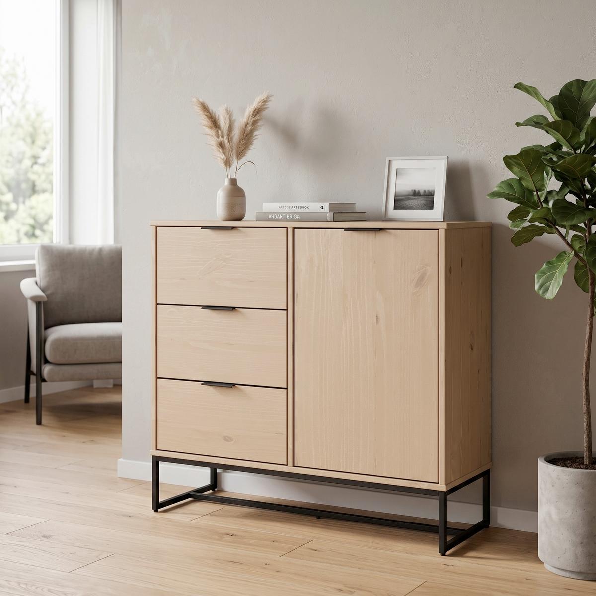 Kommode 101 cm Vivo, Eichefarben - Eichefarben/Schwarz, Design, Holz (101/80/45cm) - Livetastic