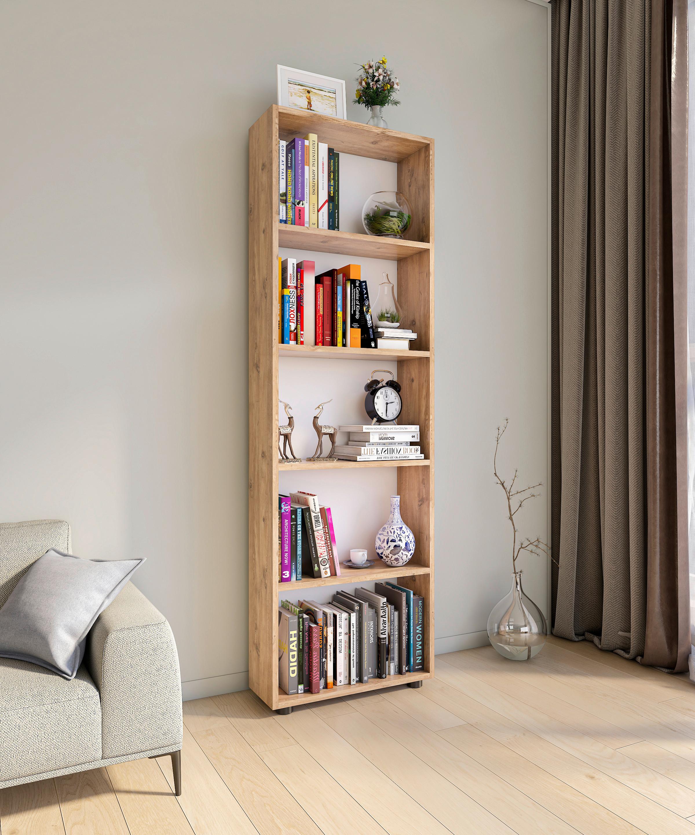 Regal Bulas Honigeiche Dekor B: 56cm - Honigeiche/Schwarz, Basics, Holzwerkstoff (56/169/20cm) - MID.YOU