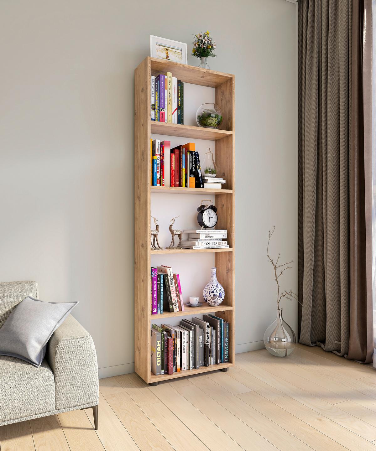 Regal Bulas Honigeiche Dekor B: 56cm - Honigeiche/Schwarz, Basics, Holzwerkstoff (56/169/20cm) - MID.YOU