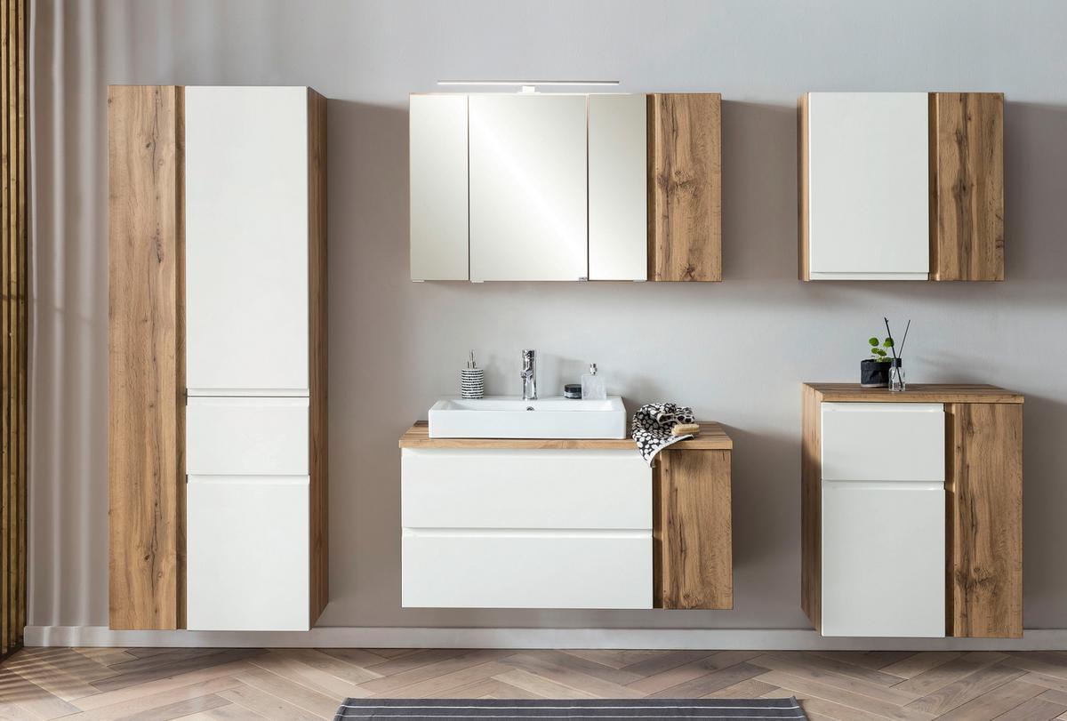 Hängeschrank Varese BxH: 65 79cm Weiß/Wotaneiche Dekor - Eiche Wotan/Weiß, MODERN, Holzwerkstoff (65/79/35cm) - Held