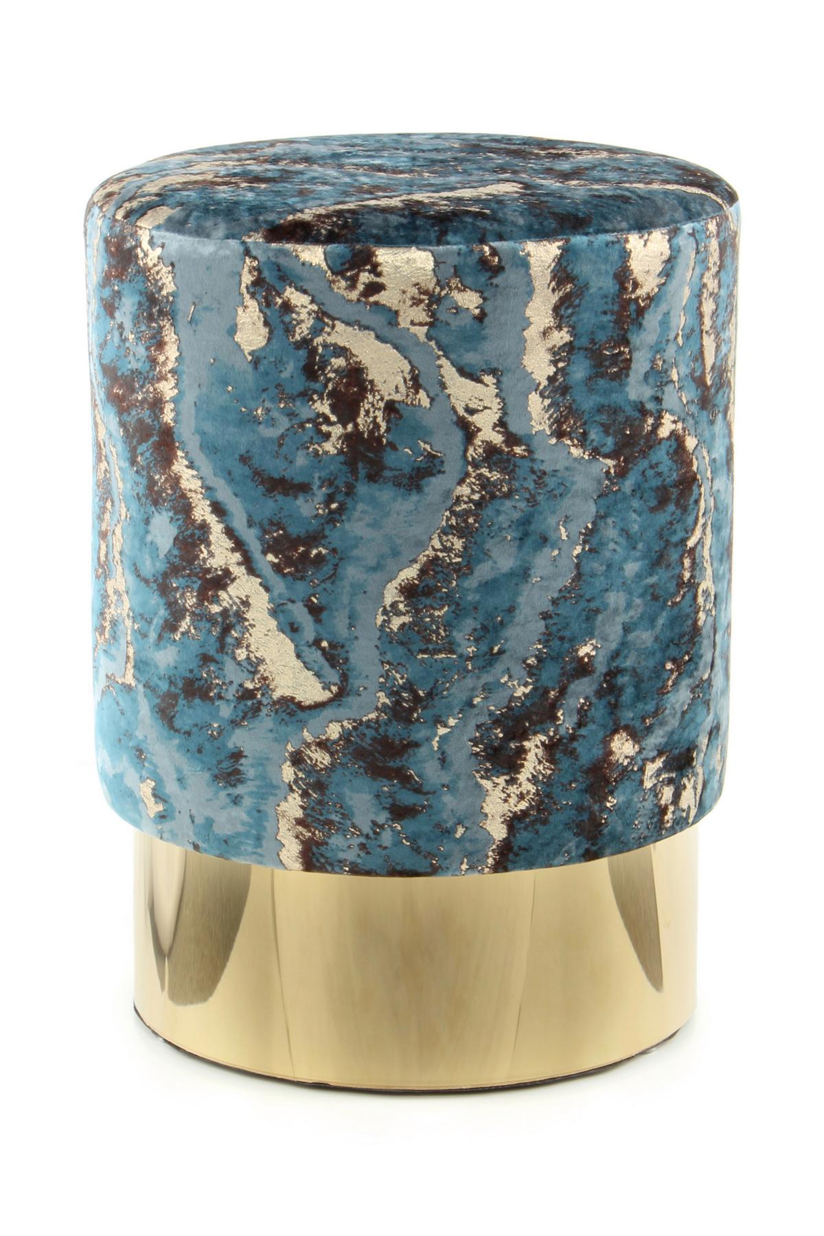 Hocker Gipsy, Dunkelblau B:35 Cm - Goldfarben/Dunkelblau, Design, Textil (35/46/35cm) - Kayoom