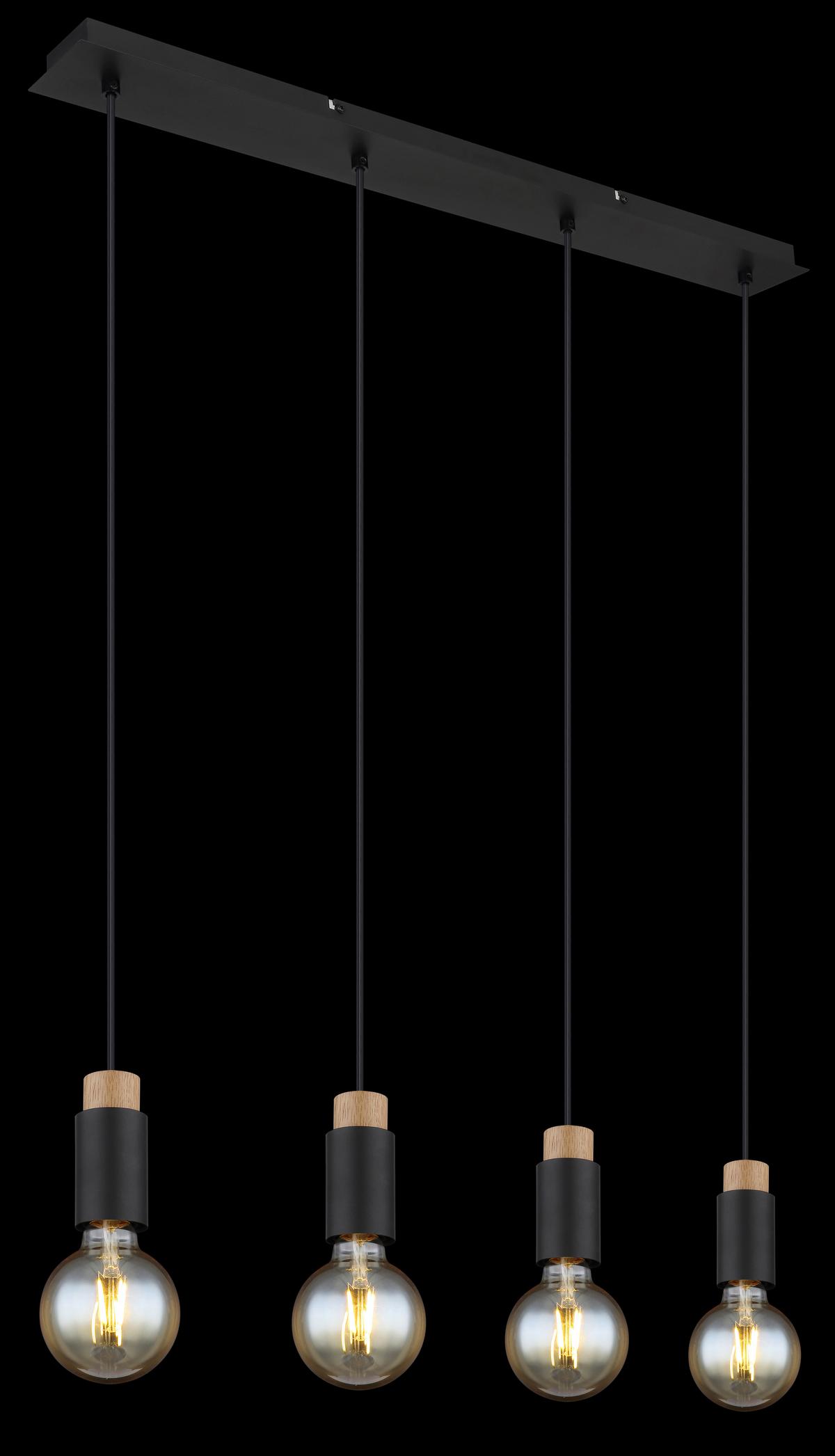Hängeleuchte 54045-4h - Dunkelbraun/Schwarz, Design, Holz/Kunststoff (75/8/120cm) - Globo