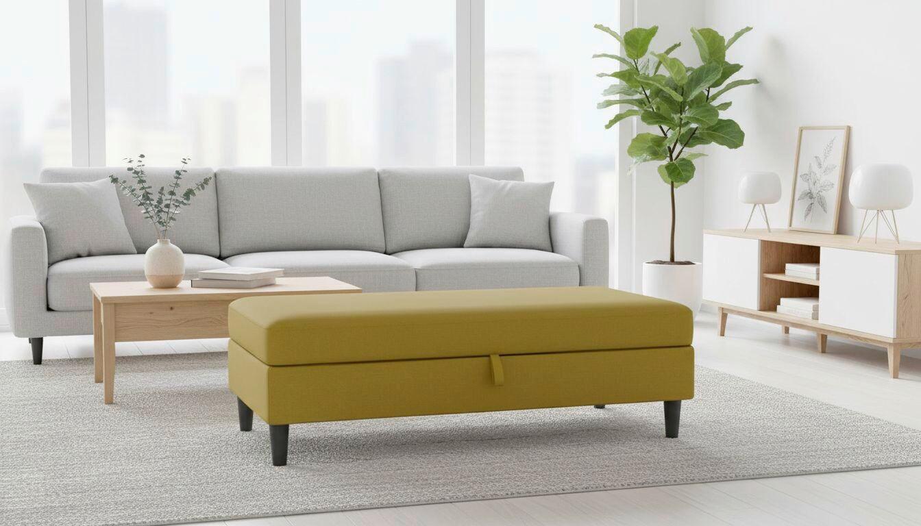 Hocker Hannover Currygelb, mit Stauraum - Currygelb/Schwarz, Basics, Textil (130/43/69cm) - Livetastic