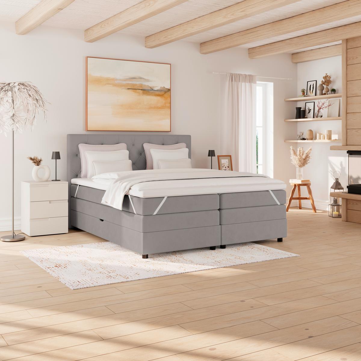 Boxspringbett Elio Silberfarben 180x200 Cm H2 - Silberfarben/Schwarz, ROMANTIK / LANDHAUS, Textil (184/121/212cm) - James Wood