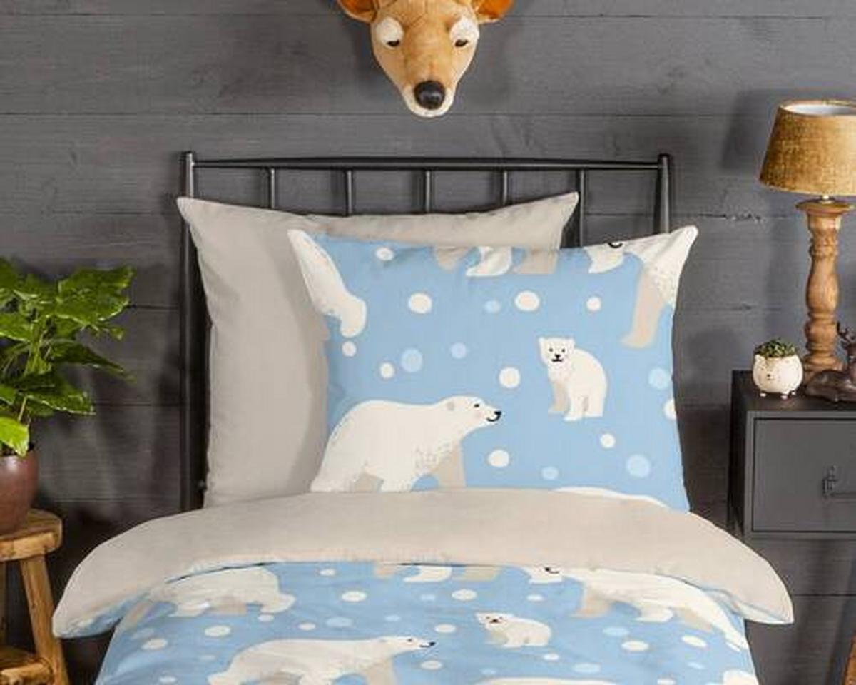Jugendbettwäsche Polar Bear Blau Beige 135x200 cm - Blau/Beige, Design, Textil (135/200cm)