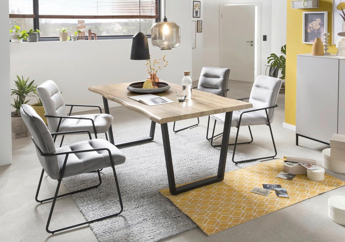 Armlehnstuhl-set Samt Hellgrau, B: 52cm - Hellgrau/Schwarz, Design, Textil/Metall (52/88/66cm) - Livetastic