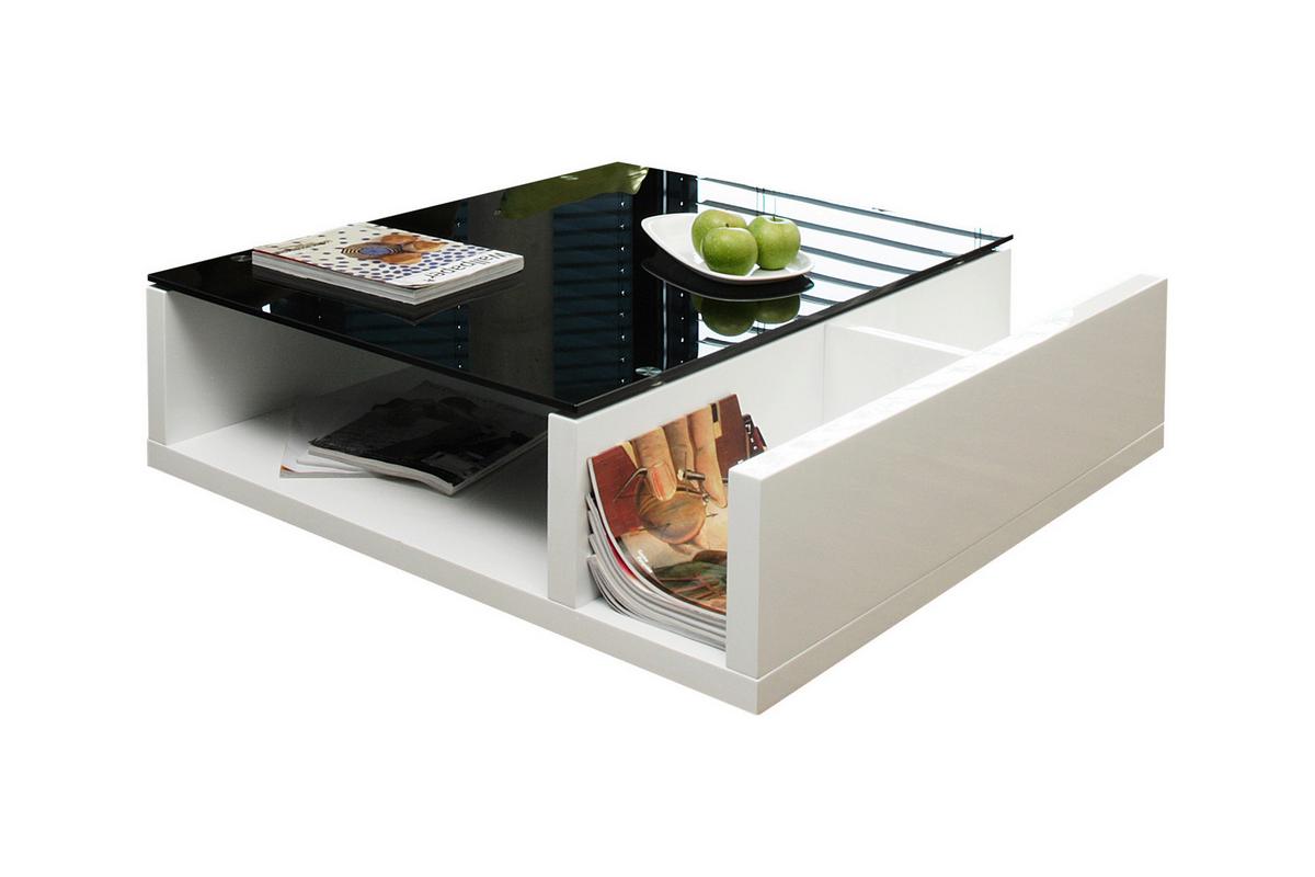 Couchtisch Schwarz/weiß Hochglanz L:100cm - Weiß Hochglanz/Schwarz, Design, Glas/Holzwerkstoff (100/100/30cm) - Livetastic