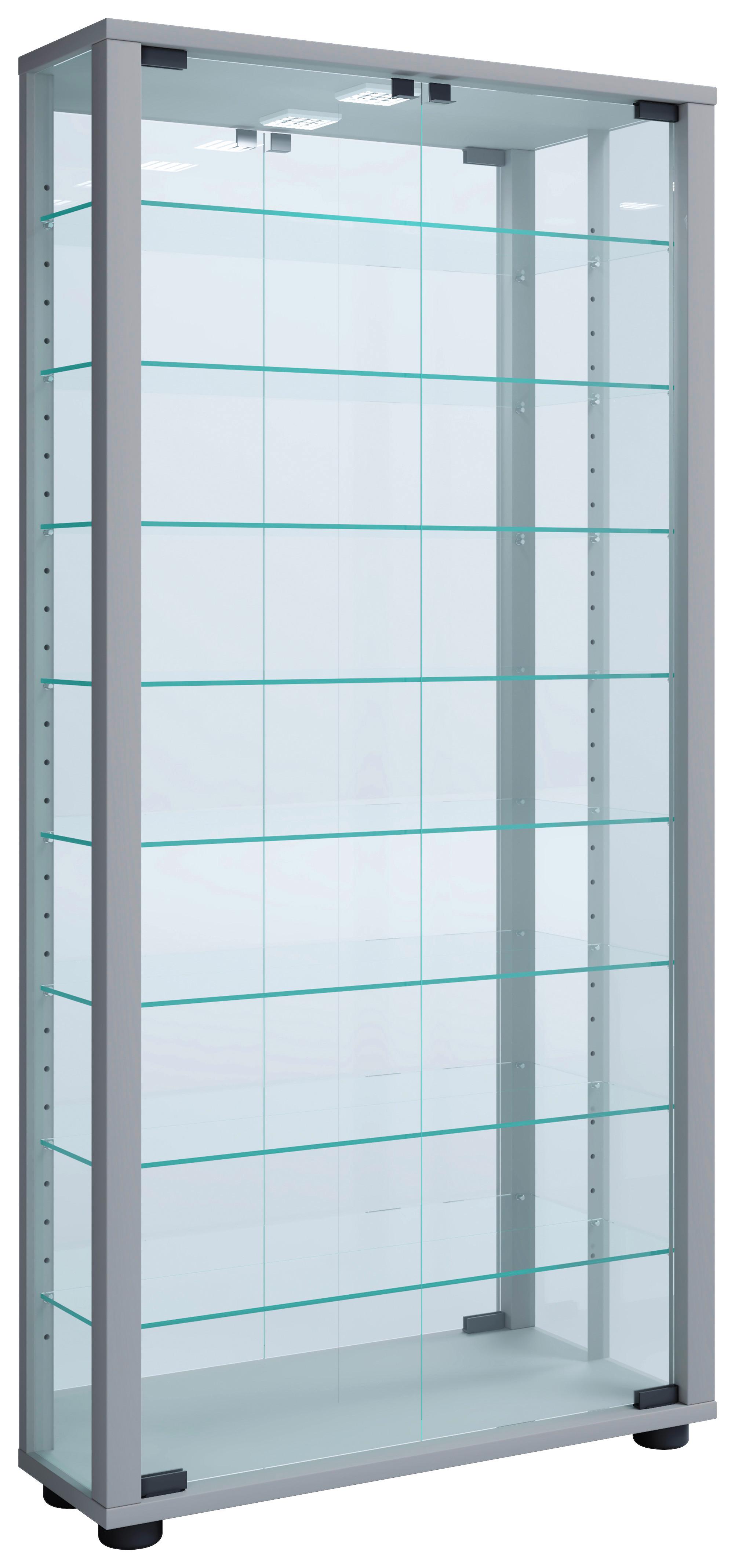 Vitrine Lumo B: 59 cm Silberfarben - Silberfarben, MODERN, Glas/Holzwerkstoff (59/114,8/18cm) - MID.YOU