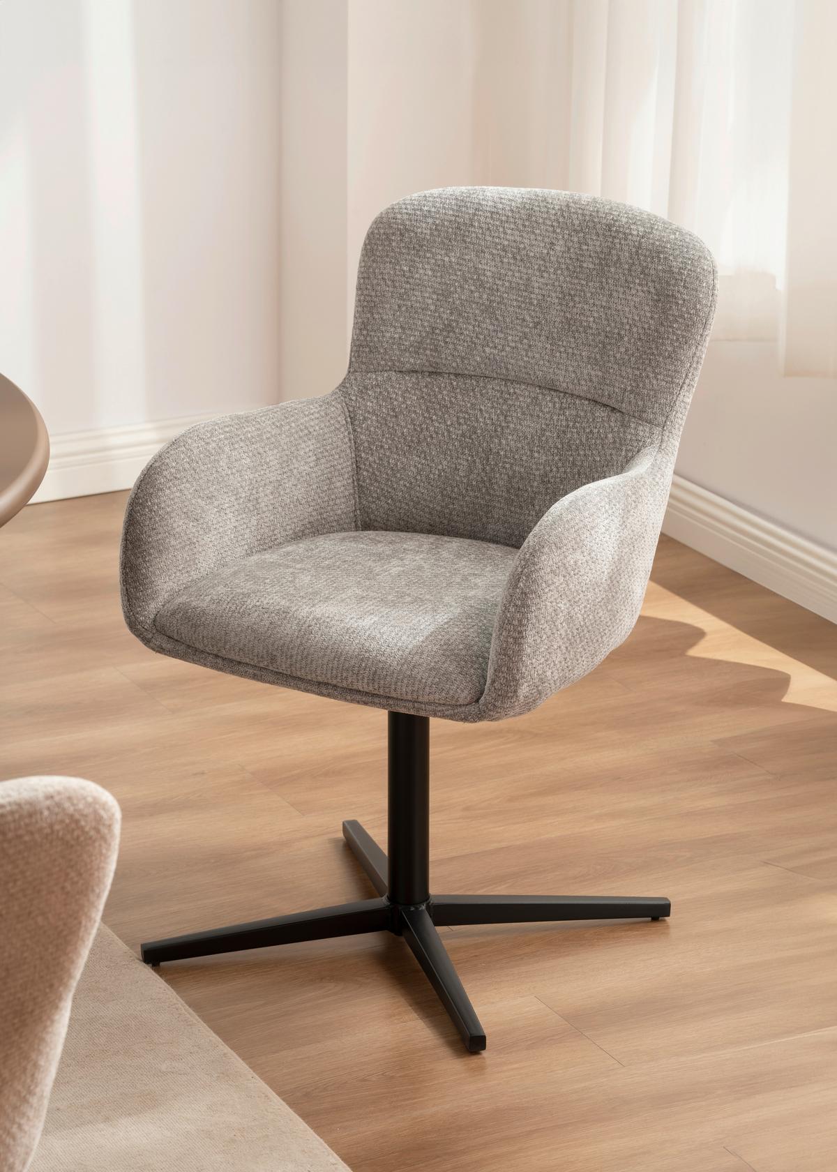 Armlehnstuhl Amber Chenille Grau, B: 56 cm - Schwarz/Grau, MODERN, Holz/Textil (57/85/63cm) - Livetastic