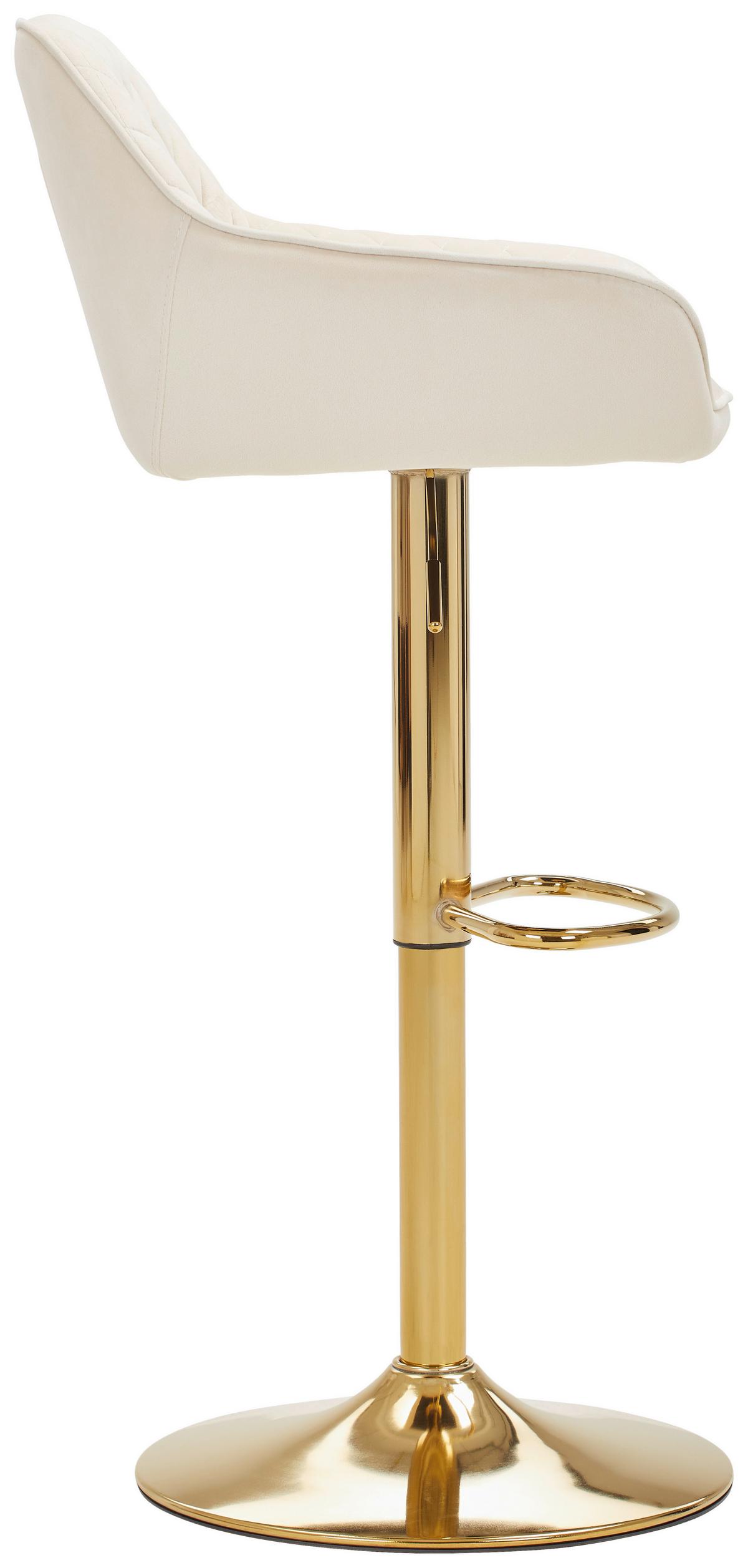 Barhocker Adriano, Samt Creme höhenverstellbar, B: 53,5 cm - Goldfarben/Creme, MODERN, Textil/Metall (53,5/108/53cm) - Livetastic