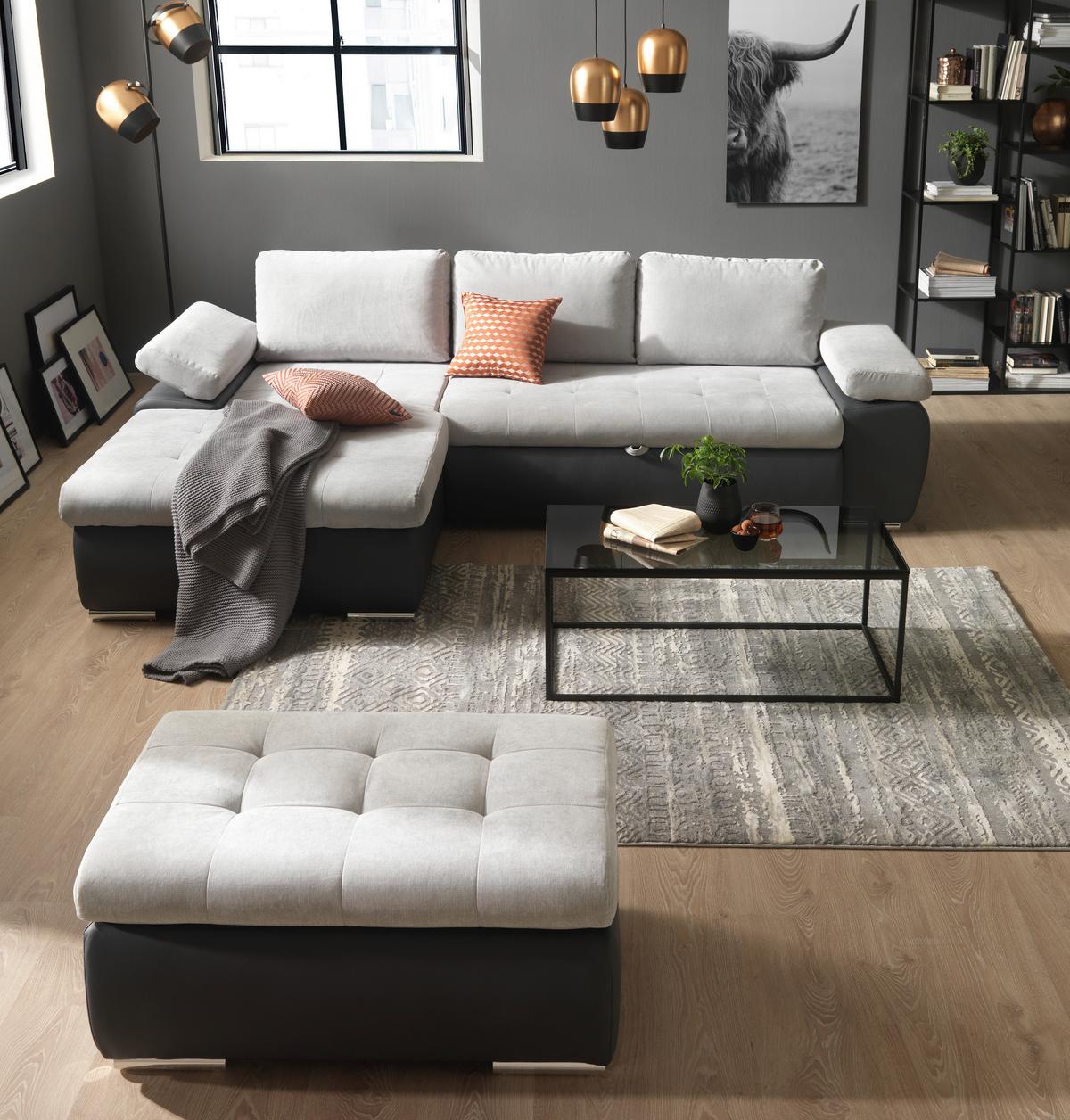 Sarokgarnitúra Joy I - világosszürke/barna, Design, textil (175/85/271cm)