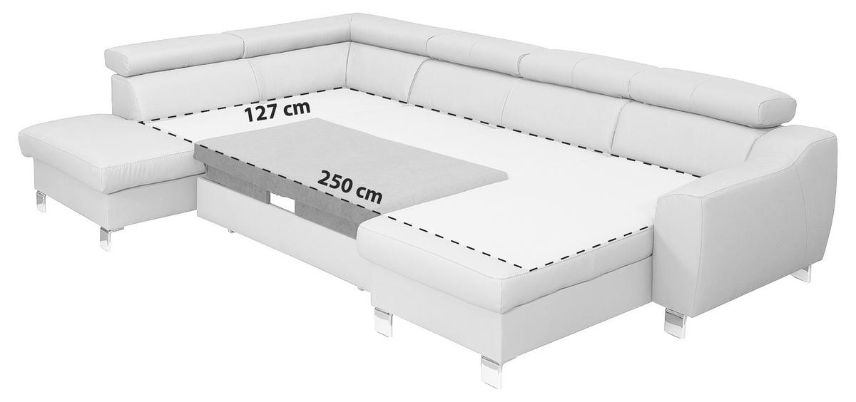 Wohnlandschaft Aspen Schwarz U-Form: 208 cm - Chromfarben/Schwarz, Design, Leder/Textil (208/315/175cm) - Livetastic