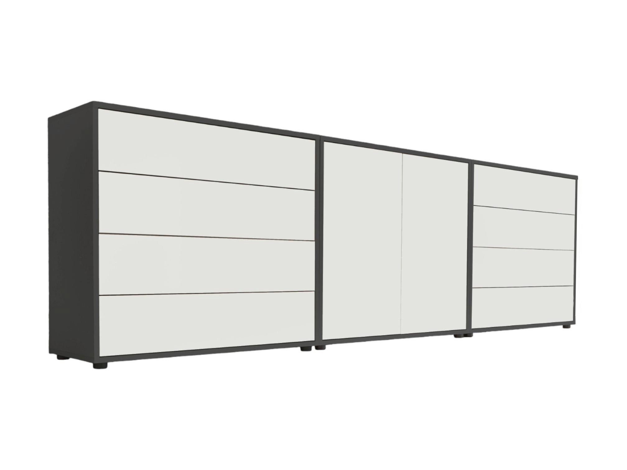 Sideboard Mailand4b:237cmweiß/Anthrazit - Anthrazit/Schwarz, MODERN, Holzwerkstoff (237/73/33cm) - MID.YOU
