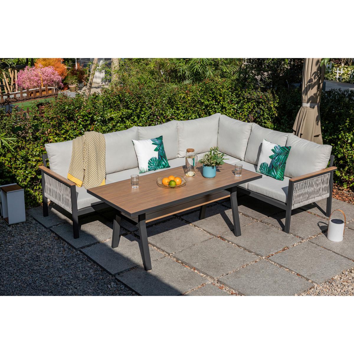DINING-LOUNGESET CANORA - Ecru/Anthrazit, MODERN, Textil/Metall - Gardenson