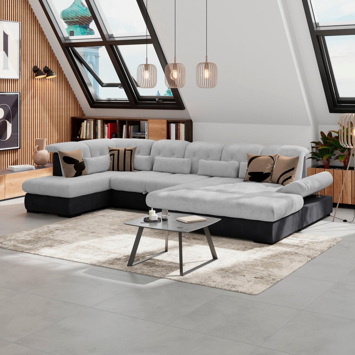 Wohnlandschaft Madera Silberfarben, S: 212x358 Cm - Anthrazit/Silberfarben, KONVENTIONELL, Kunststoff/Textil (212/358/190cm)