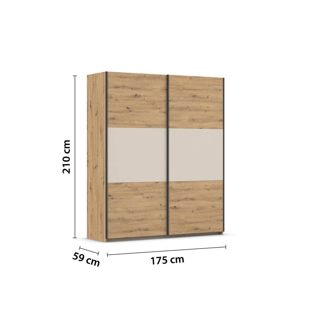 Schwebetürenschrank Neo Champagner Eiche Artisan Dekor - Champagner/Alufarben, MODERN, Holzwerkstoff (175/210/59cm) - Rauch Möbel