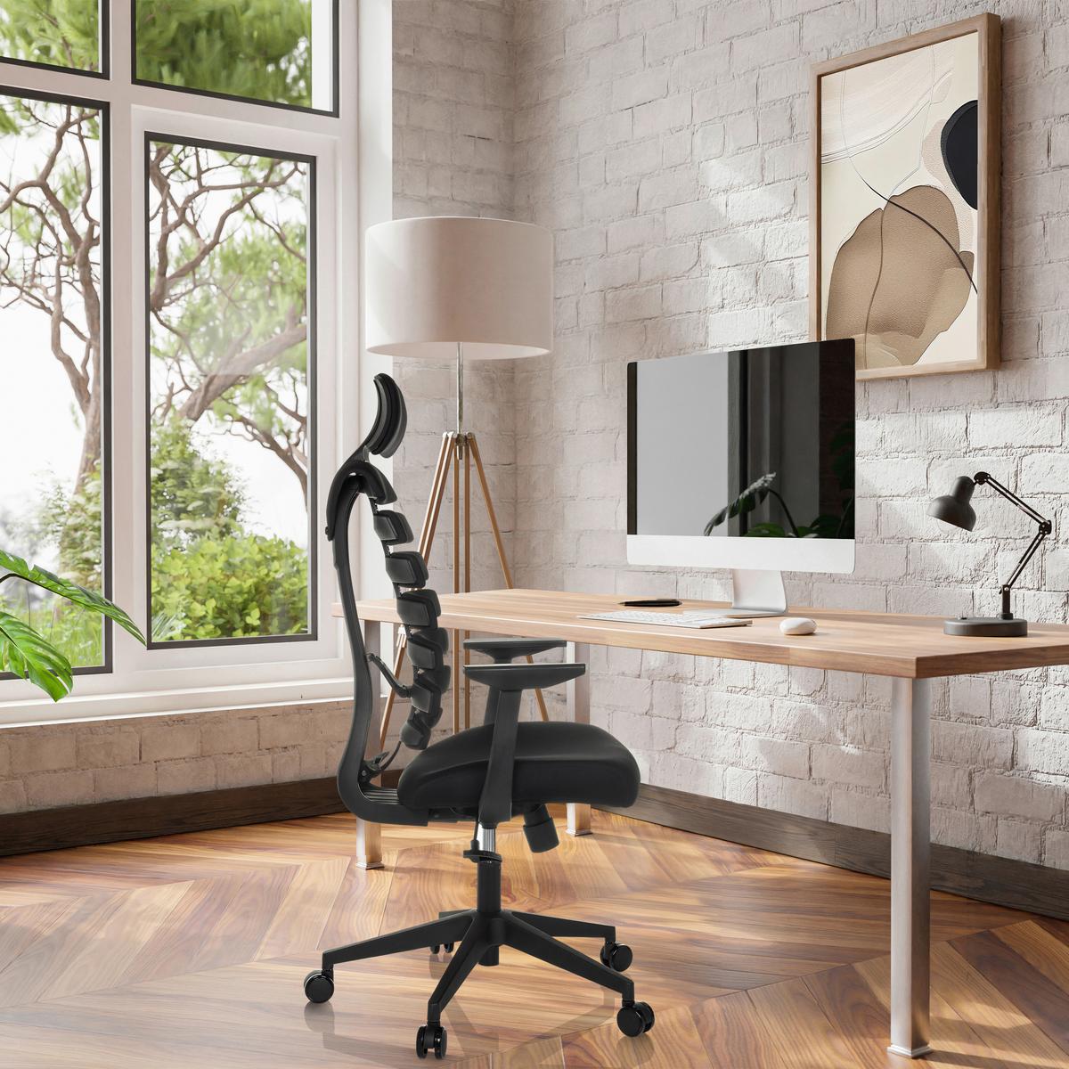 Drehstuhl Ergo Line Eco Schwarz B: 64 cm - Schwarz, MODERN, Kunststoff/Textil (64/120 - 130/62cm) - MID.YOU