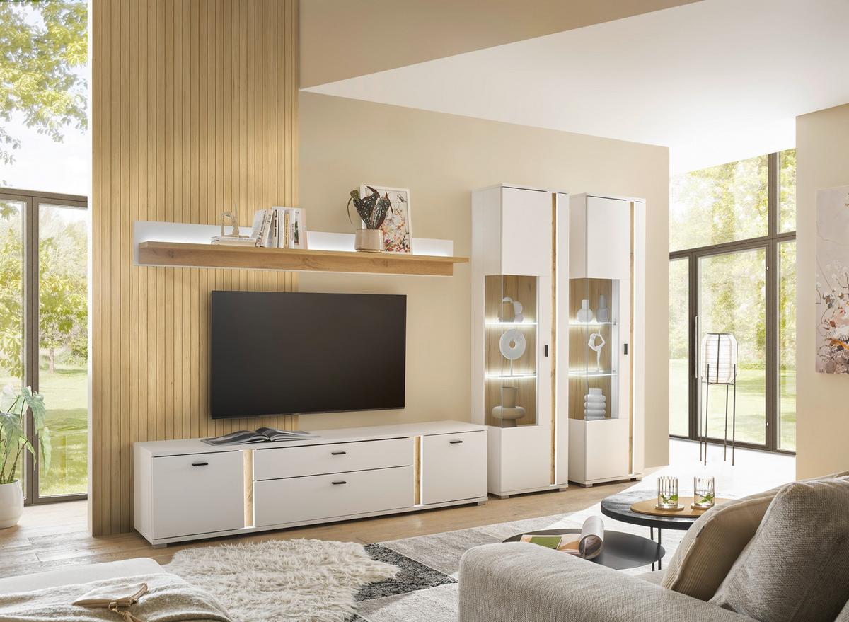 Lowboard Long Island Weiß/Eiche Wotan B: 200 cm - Silberfarben/Eiche Wotan, Design, Holzwerkstoff (200/45/42cm) - MID.YOU