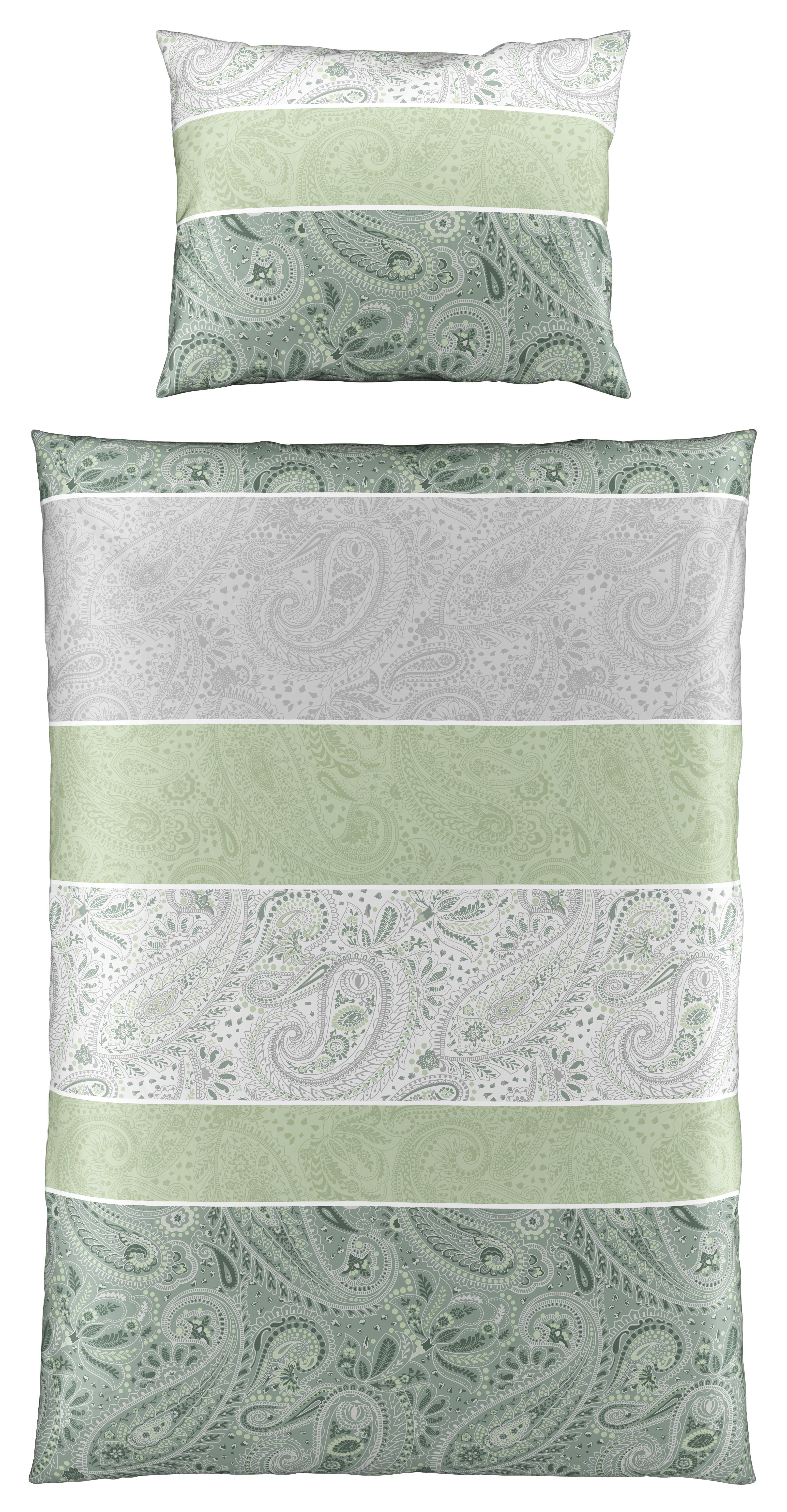 Bettwäsche 140x200 cm Martina Satin, Grün - Grün, ROMANTIK / LANDHAUS, Textil - James Wood