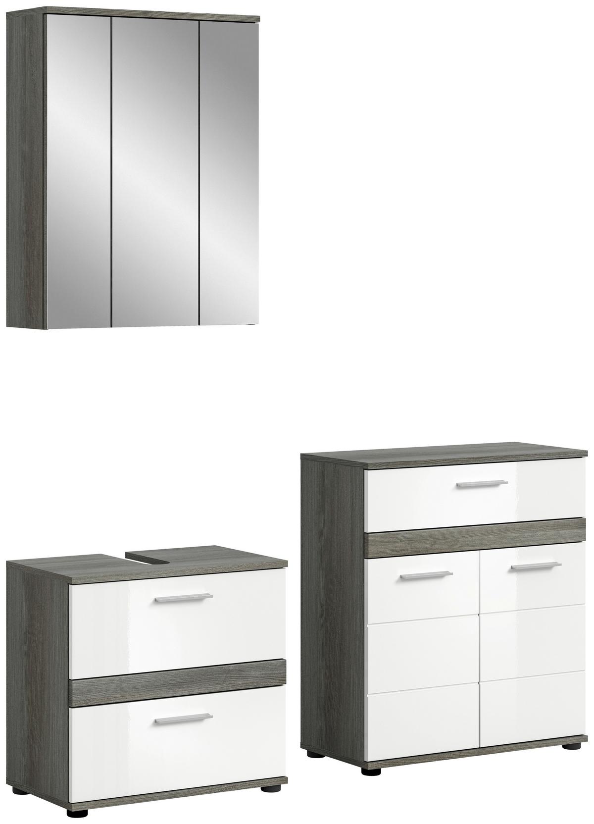 Badezimmer Blake Weiß Hg B: 140 cm - Weiß Hochglanz/Schwarz, MODERN, Glas/Holzwerkstoff (140cm) - MID.YOU
