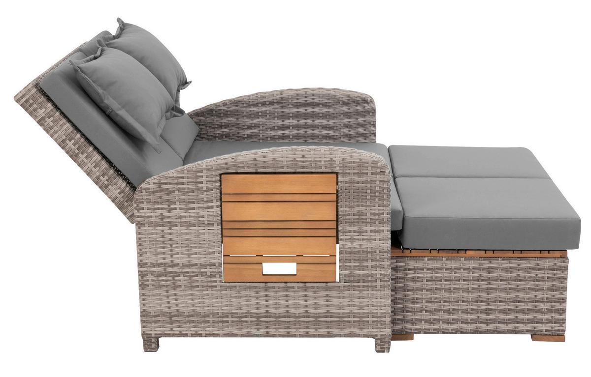 Loungegarnitur 2-Teilig Bahia Tobago Holz/Metall mit Kissen - Grau, Basics, Holz/Textil (117/93/74cm) - Gardenson