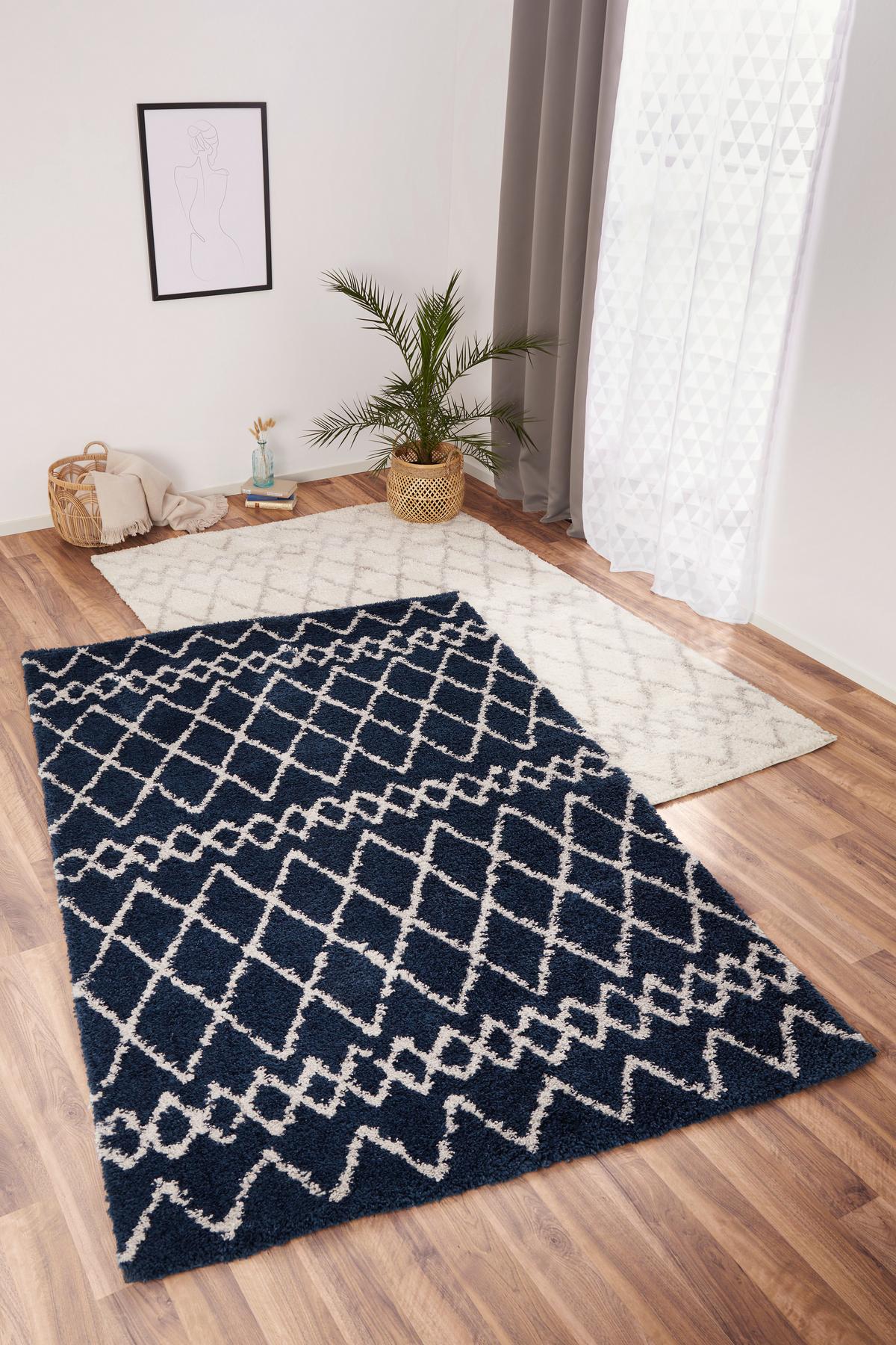 Hochflor Teppich Weiß/Blau Jenson 160x230 cm - Blau/Weiß, Basics, Textil (160/230cm) - James Wood