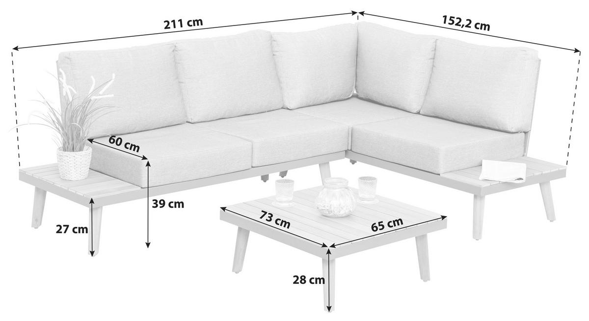 Loungegarnitur Attika Akazie Echtholz mit Kissen - Graphitfarben/Braun, KONVENTIONELL, Holz/Textil (211/28/152,5cm) - Gardenson